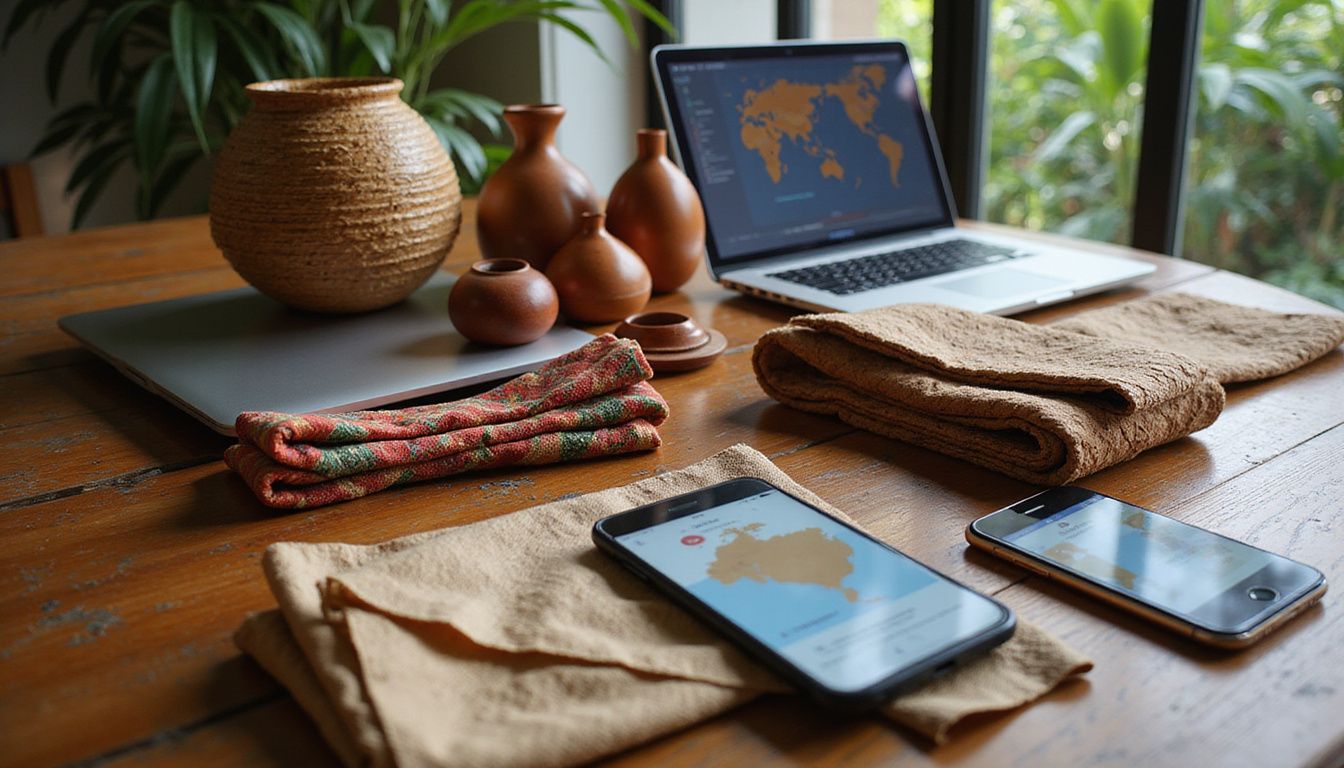 A blend of modern tech and traditional Southeast Asian crafts. A blend of modern tech and traditional Southeast Asian crafts.