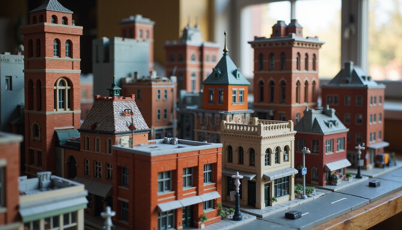 An intricate LEGO cityscape featuring vintage and modern buildings in sharp detail. An intricate LEGO cityscape featuring vintage and modern buildings in sharp detail.