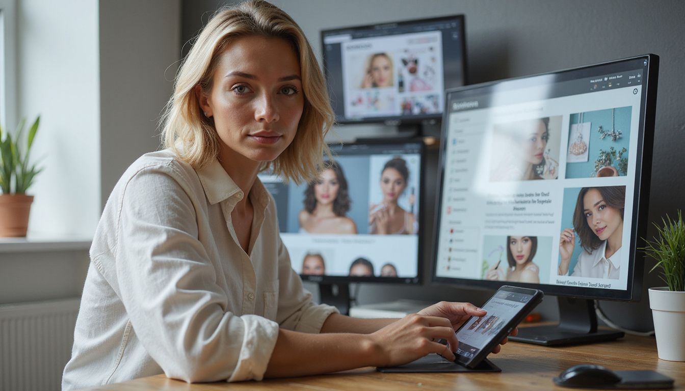 A modern workspace with digital marketing content for Sephora. A modern workspace with digital marketing content for Sephora.