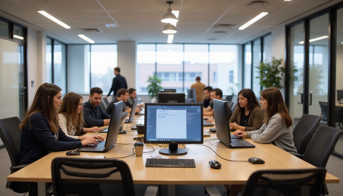 A modern office with sleek technology reflects Verizon's commitment to innovation. A modern office with sleek technology reflects Verizon's commitment to innovation.