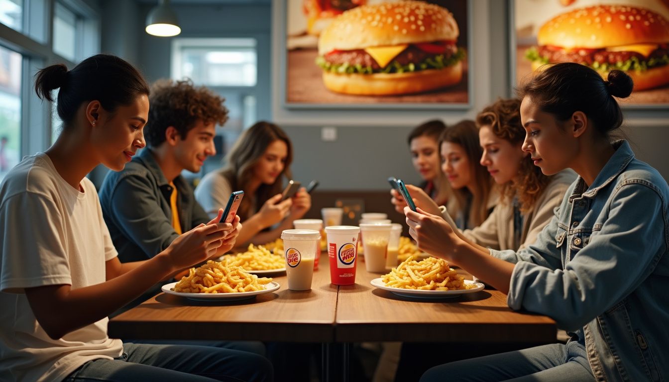 A diverse group of millennials enjoying a meal at Burger King. A diverse group of millennials enjoying a meal at Burger King.