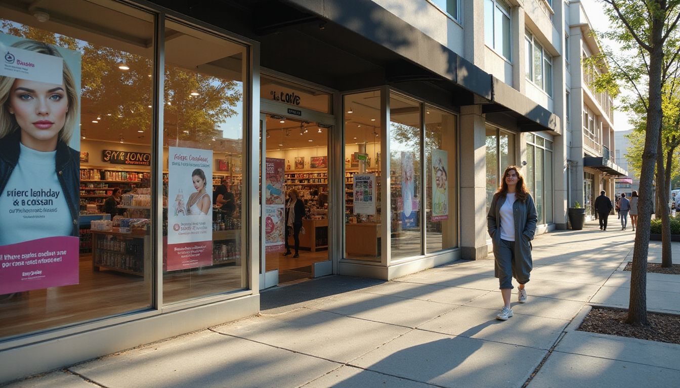 A vibrant Ulta Beauty store with stocked shelves and a casual shopper. A vibrant Ulta Beauty store with stocked shelves and a casual shopper.
